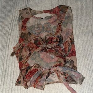 Floral Sleeveless Mesh Tie-Front Top